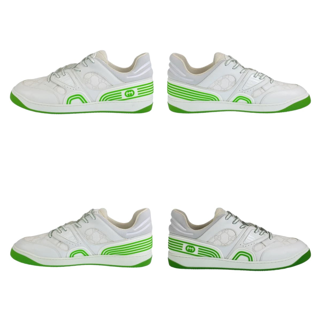GUCCI sneakers GG canvas, leather White green Basket Low Cut Lace Up basket mens 11.5 Used Authentic