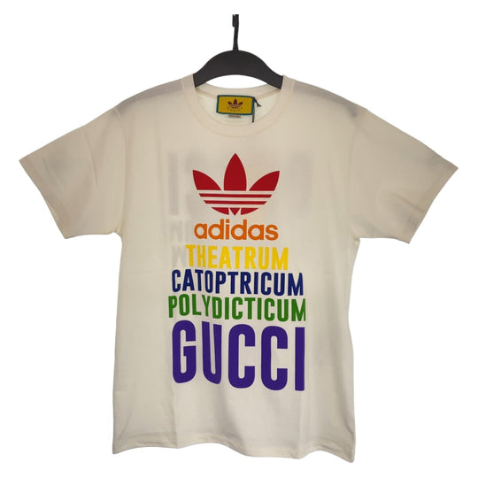 GUCCI Short sleeve T-shirt 717422XJEXJ9095 cotton white white multicolor Tops Logo Print Unisex GUCCI �~ adidas mens XS Used Authentic