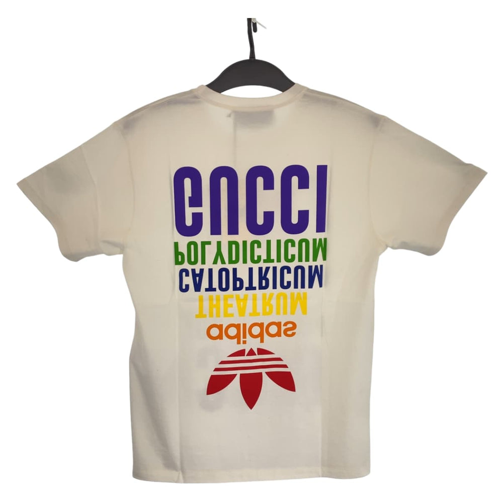GUCCI Short sleeve T-shirt 717422XJEXJ9095 cotton white white multicolor Tops Logo Print Unisex GUCCI �~ adidas mens XS Used Authentic