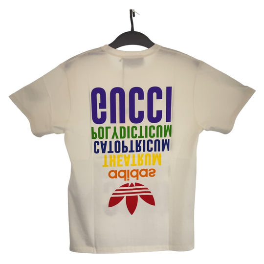 GUCCI Short sleeve T-shirt 717422XJEXJ9095 cotton white white multicolor Tops Logo Print Unisex GUCCI �~ adidas mens XS Used Authentic