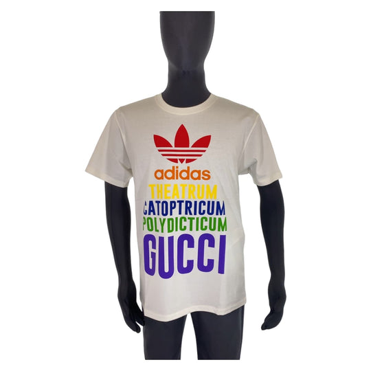 GUCCI Short sleeve T-shirt 717422XJEXJ9095 cotton white white multicolor Tops Logo Print Unisex GUCCI �~ adidas mens XS Used Authentic