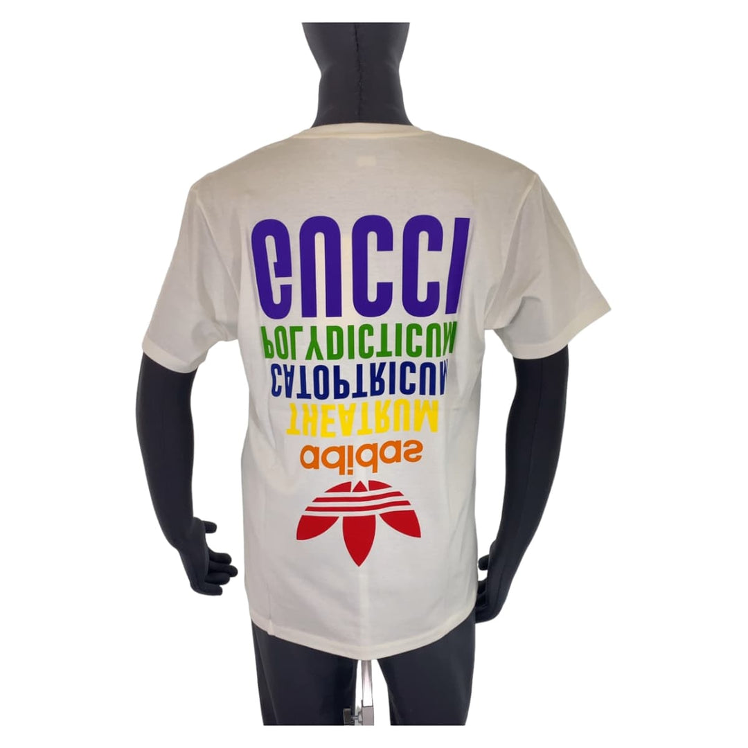 GUCCI Short sleeve T-shirt 717422XJEXJ9095 cotton white white multicolor Tops Logo Print Unisex GUCCI �~ adidas mens XS Used Authentic