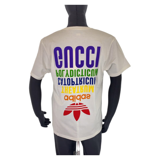 GUCCI Short sleeve T-shirt 717422XJEXJ9095 cotton white white multicolor Tops Logo Print Unisex GUCCI �~ adidas mens XS Used Authentic