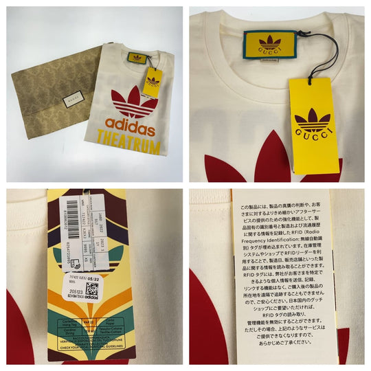 GUCCI Short sleeve T-shirt 717422XJEXJ9095 cotton white white multicolor Tops Logo Print Unisex GUCCI �~ adidas mens XS Used Authentic