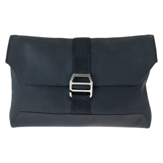 HERMES Clutch bag leather Black SilverMetal Clutch bag business bag City slide mens Used Authentic