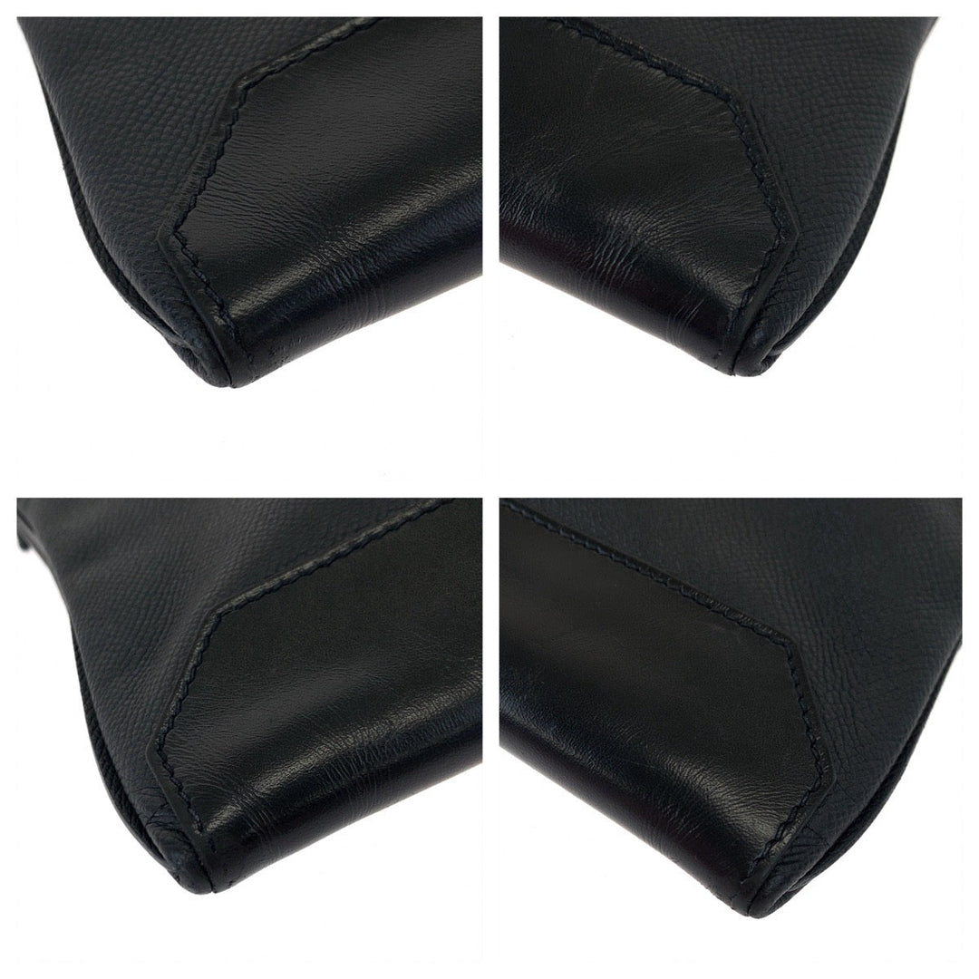 HERMES Clutch bag leather Black SilverMetal Clutch bag business bag City slide mens Used Authentic