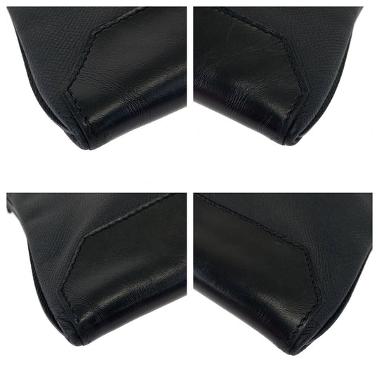 HERMES Clutch bag leather Black SilverMetal Clutch bag business bag City slide mens Used Authentic