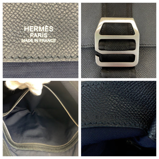 HERMES Clutch bag leather Black SilverMetal Clutch bag business bag City slide mens Used Authentic