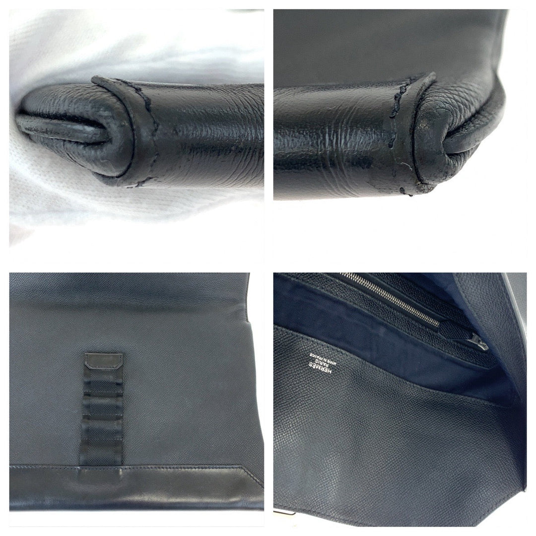 HERMES Clutch bag leather Black SilverMetal Clutch bag business bag City slide mens Used Authentic
