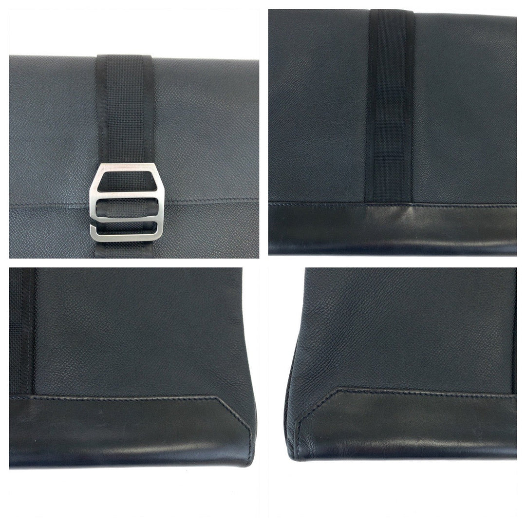 HERMES Clutch bag leather Black SilverMetal Clutch bag business bag City slide mens Used Authentic