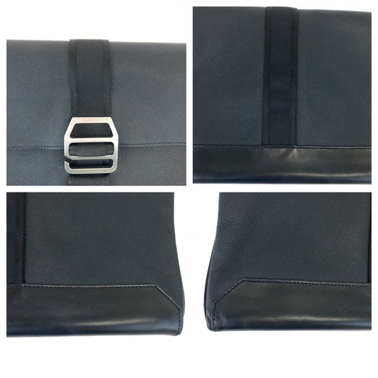 HERMES Clutch bag leather Black SilverMetal Clutch bag business bag City slide mens Used Authentic