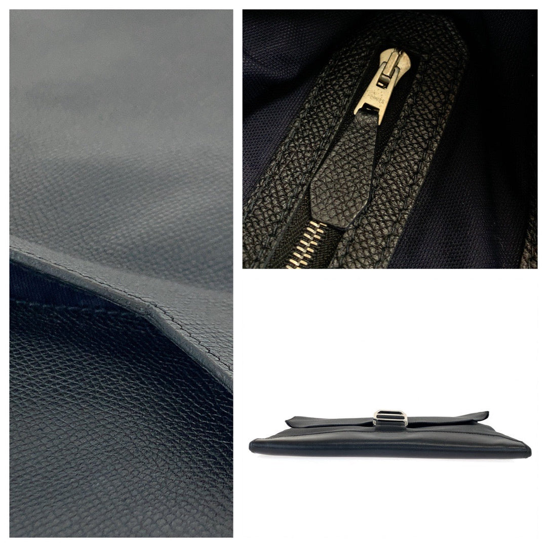 HERMES Clutch bag leather Black SilverMetal Clutch bag business bag City slide mens Used Authentic