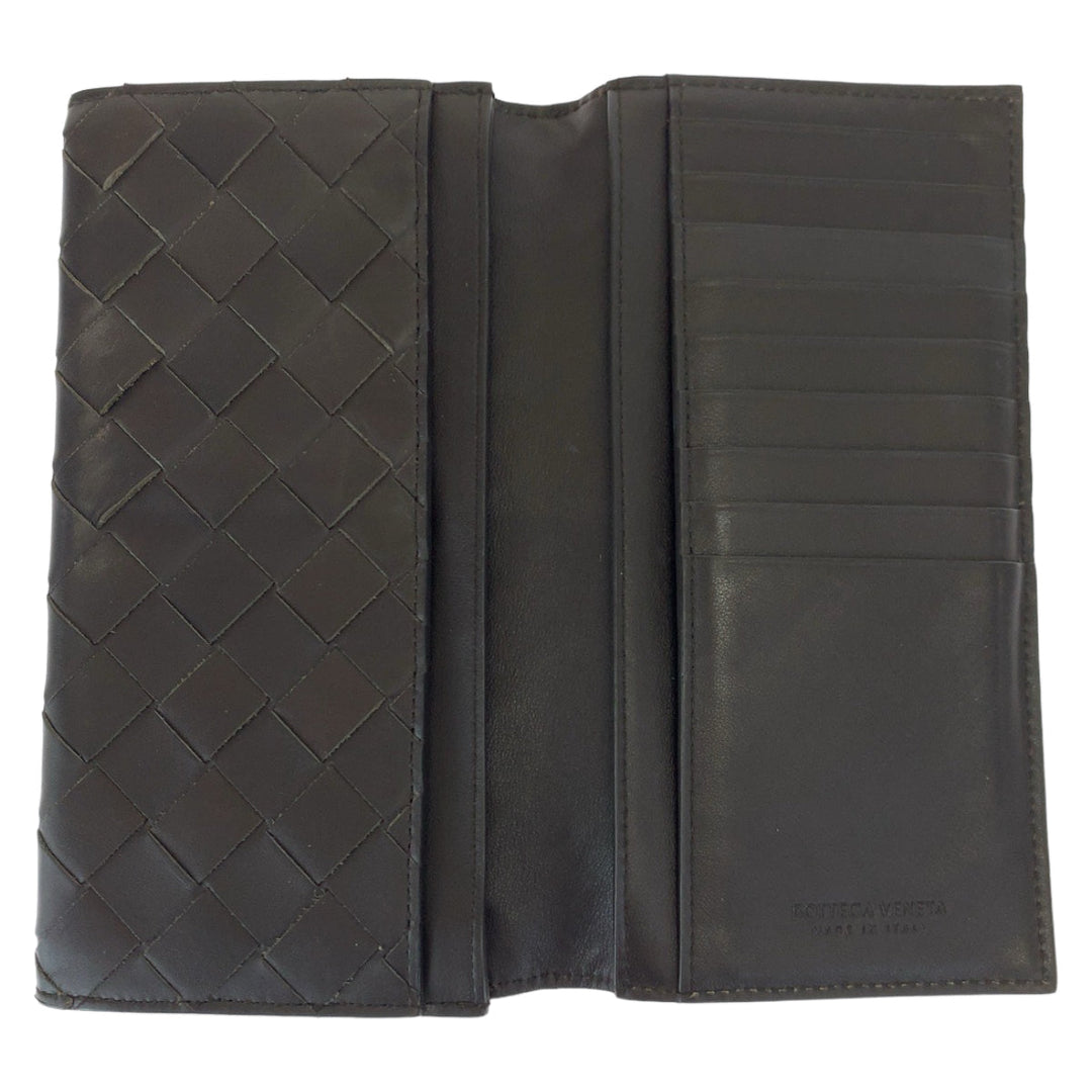 BOTTEGAVENETA Long Wallet Purse PO2255077B Calfskin Brown Long Wallet Purse MAXI INTRECCIATO mens Used Authentic