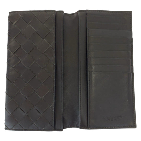 BOTTEGAVENETA Long Wallet Purse PO2255077B Calfskin Brown Long Wallet Purse MAXI INTRECCIATO mens Used Authentic
