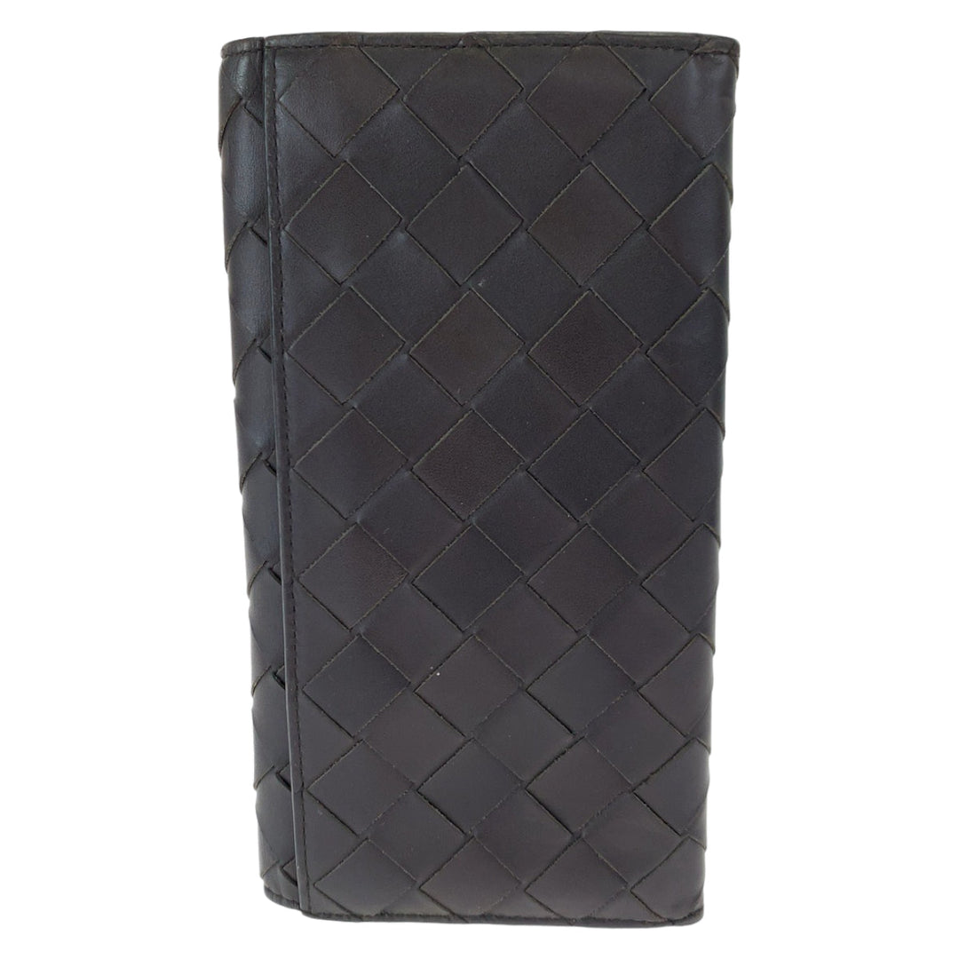 BOTTEGAVENETA Long Wallet Purse PO2255077B Calfskin Brown Long Wallet Purse MAXI INTRECCIATO mens Used Authentic