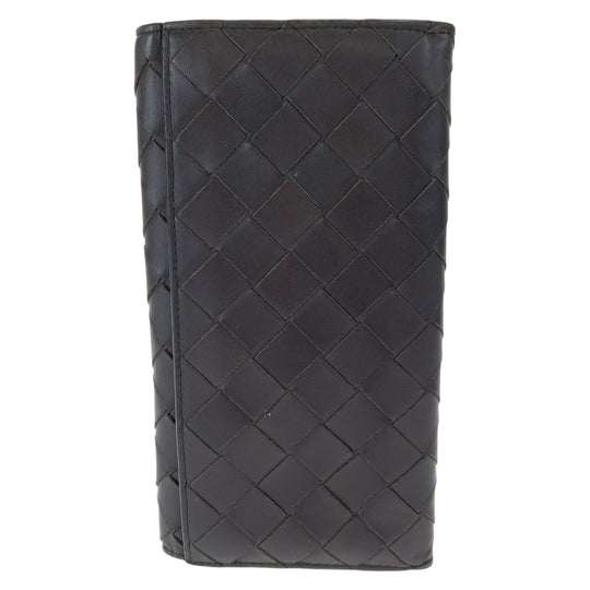 BOTTEGAVENETA Long Wallet Purse PO2255077B Calfskin Brown Long Wallet Purse MAXI INTRECCIATO mens Used Authentic