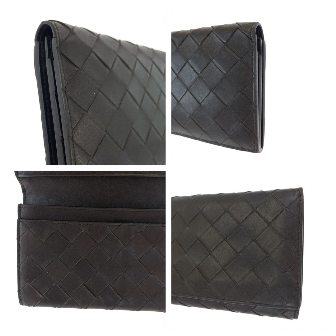 BOTTEGAVENETA Long Wallet Purse PO2255077B Calfskin Brown Long Wallet Purse MAXI INTRECCIATO mens Used Authentic