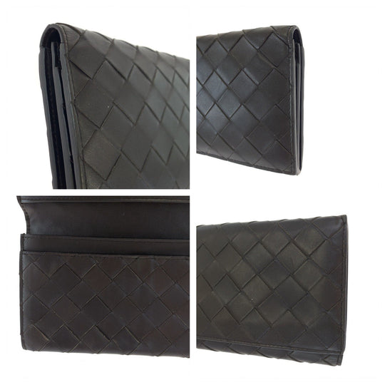 BOTTEGAVENETA Long Wallet Purse PO2255077B Calfskin Brown Long Wallet Purse MAXI INTRECCIATO mens Used Authentic
