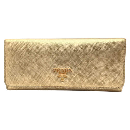 PRADA Long Wallet Purse Y01724 leather gold Long Wallet Purse Safiano Women Used Authentic