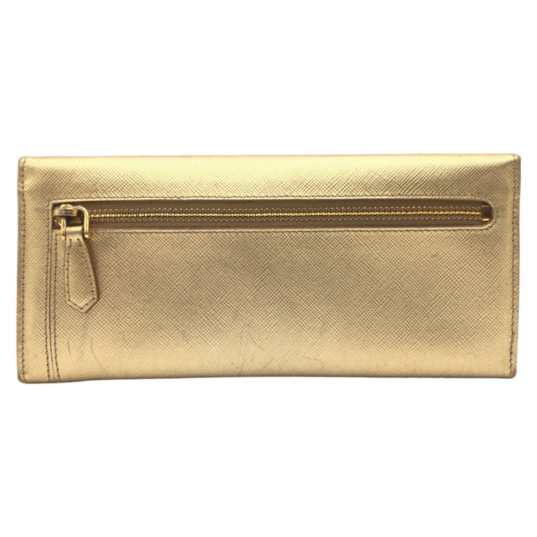 PRADA Long Wallet Purse Y01724 leather gold Long Wallet Purse Safiano Women Used Authentic