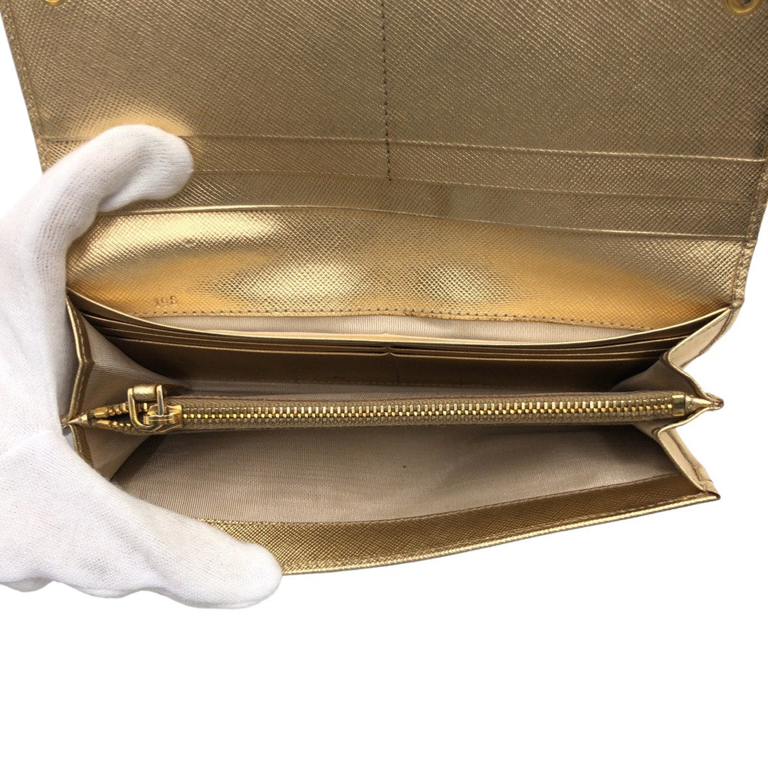 PRADA Long Wallet Purse Y01724 leather gold Long Wallet Purse Safiano Women Used Authentic