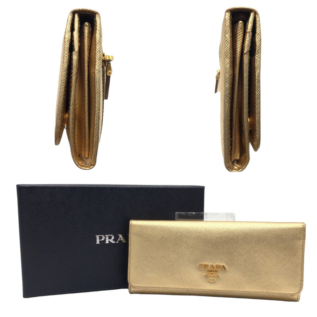 PRADA Long Wallet Purse Y01724 leather gold Long Wallet Purse Safiano Women Used Authentic
