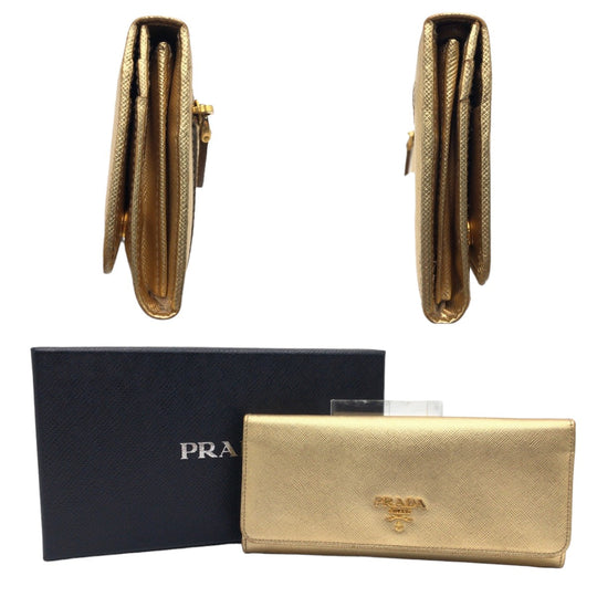 PRADA Long Wallet Purse Y01724 leather gold Long Wallet Purse Safiano Women Used Authentic