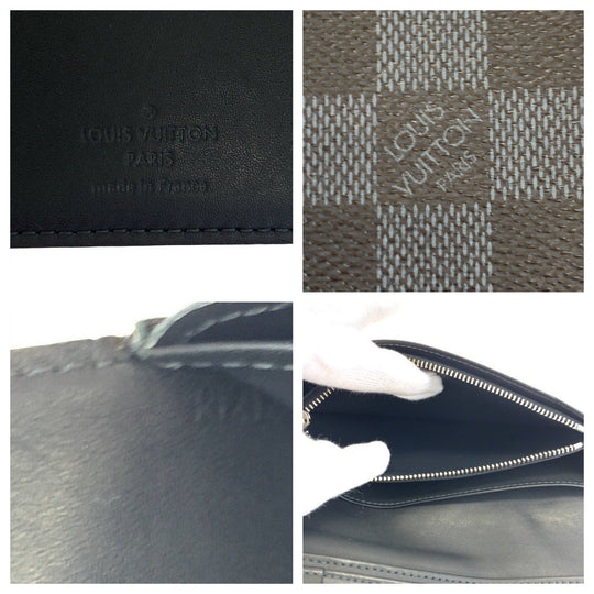 LOUIS VUITTON Long Wallet Purse M63212 PVC black black gray gray Long Wallet Purse Damier Cobalt Portefeuille Plaza mens Used Authentic