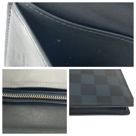 LOUIS VUITTON Long Wallet Purse M63212 PVC black black gray gray Long Wallet Purse Damier Cobalt Portefeuille Plaza mens Used Authentic