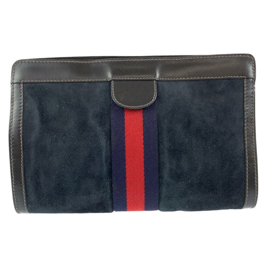 GUCCI Clutch bag Suede, Leather Navy black Clutch bag business bag Old Gucci Sherry line mens Used Authentic