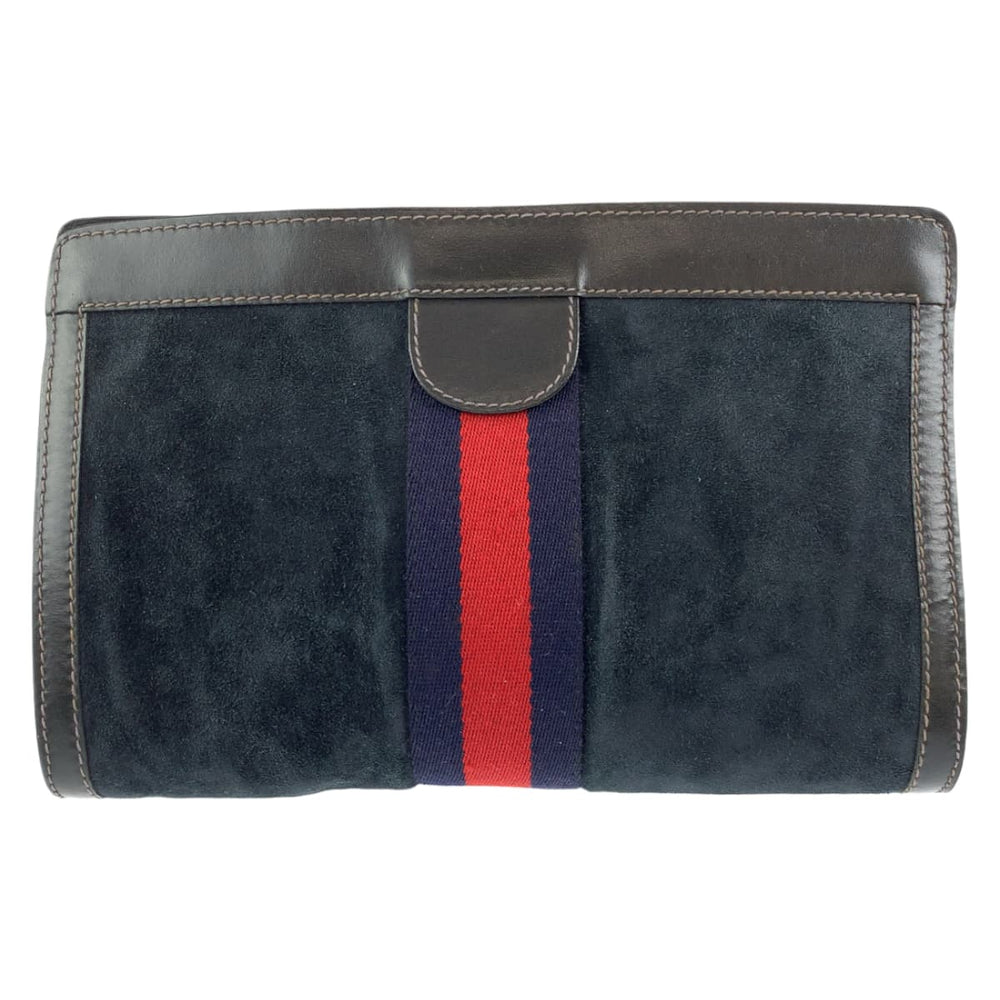 GUCCI Clutch bag Suede, Leather Navy black Clutch bag business bag Old Gucci Sherry line mens Used Authentic