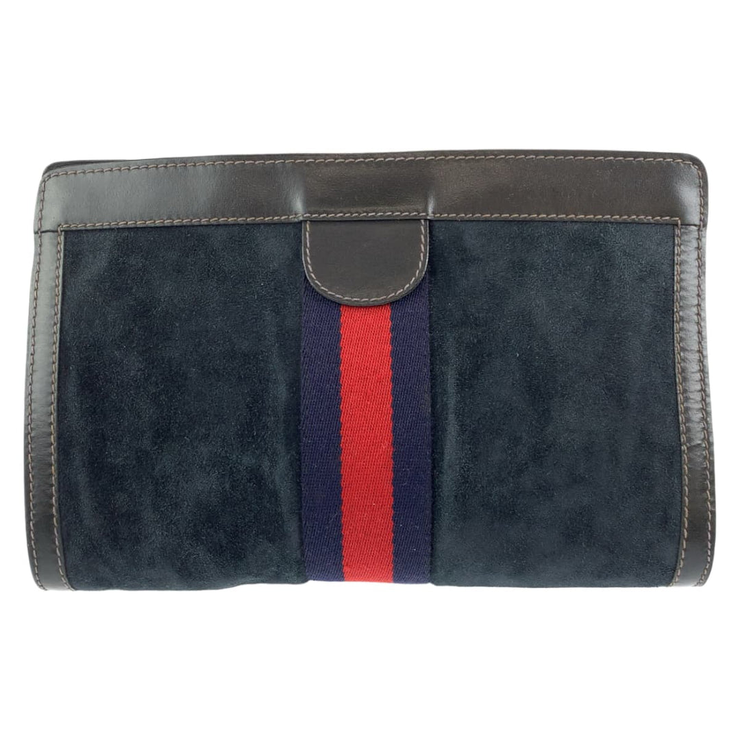 GUCCI Clutch bag Suede, Leather Navy black Clutch bag business bag Old Gucci Sherry line mens Used Authentic