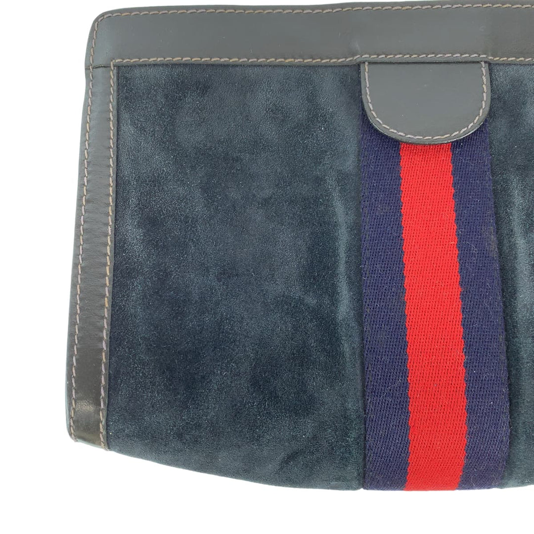 GUCCI Clutch bag Suede, Leather Navy black Clutch bag business bag Old Gucci Sherry line mens Used Authentic
