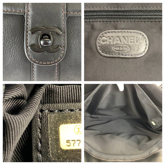 CHANEL Boston Duffel bag leather Black Black Metal Boston Duffel bag Tote Bag Handbag Unisex COCO Mark Turnlock Women Used Authentic