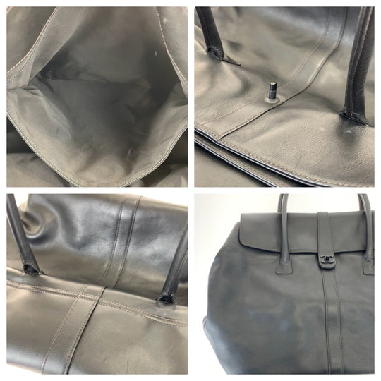 CHANEL Boston Duffel bag leather Black Black Metal Boston Duffel bag Tote Bag Handbag Unisex COCO Mark Turnlock Women Used Authentic