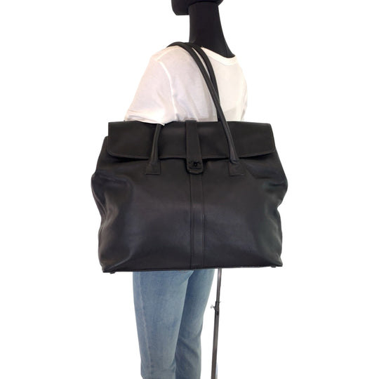 CHANEL Boston Duffel bag leather Black Black Metal Boston Duffel bag Tote Bag Handbag Unisex COCO Mark Turnlock Women Used Authentic