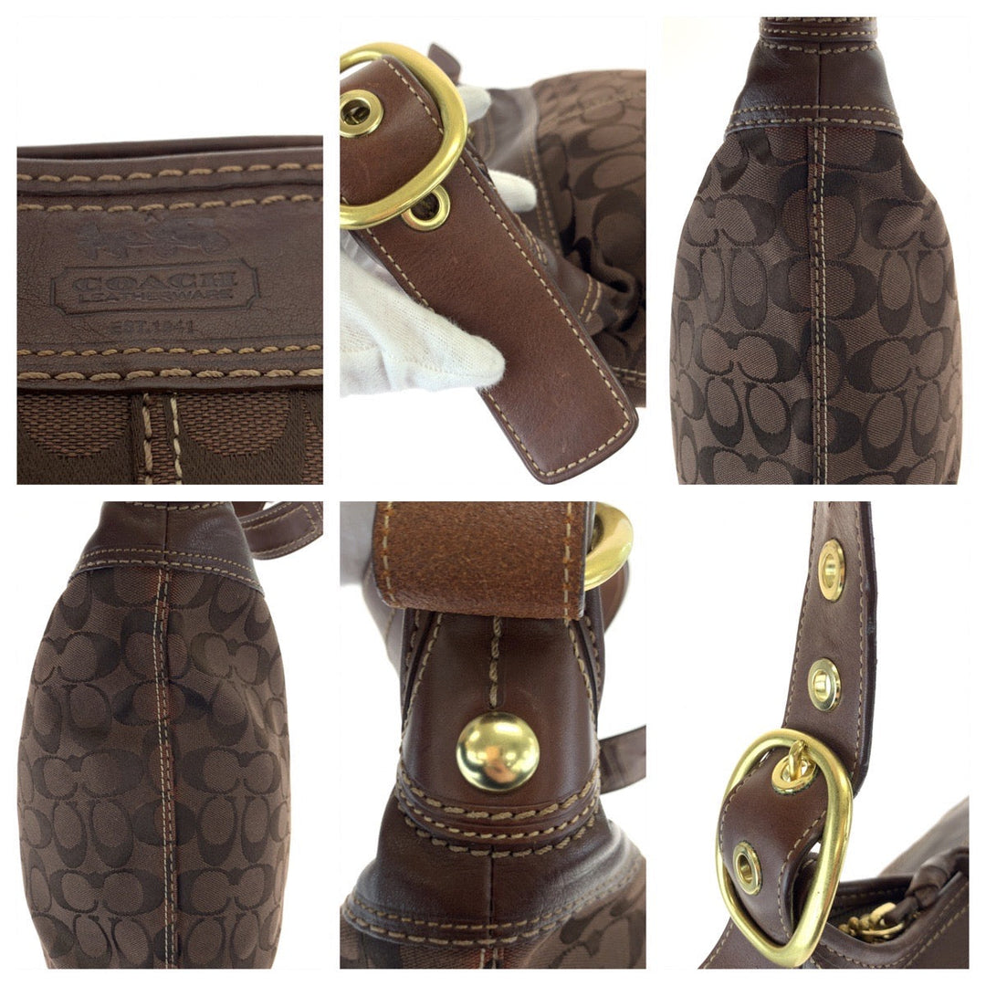 COACH Shoulder Bag canvas Brown Signature