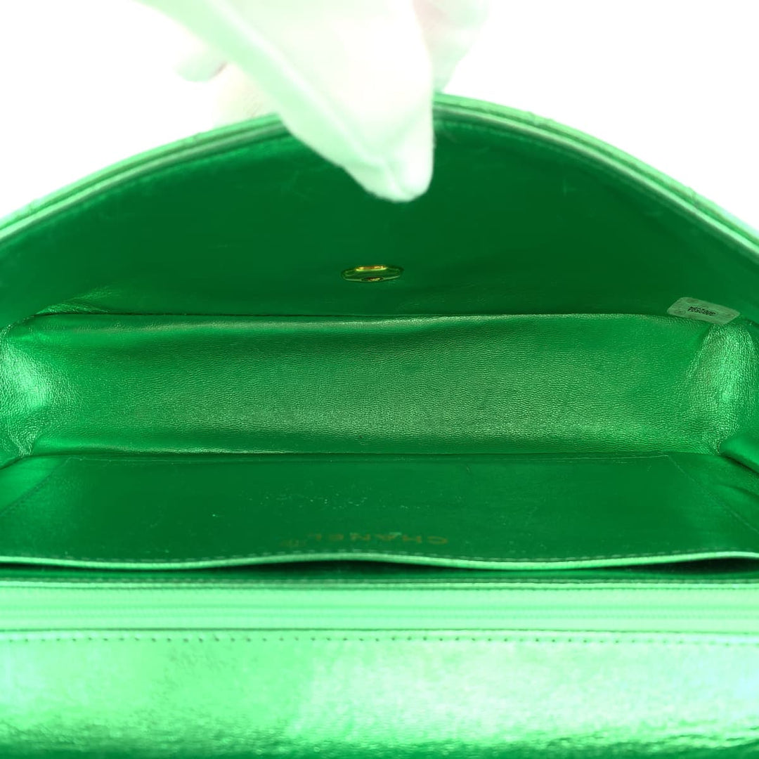 CHANEL Handbag lambskin Metallic Green GoldMetal Parent-child bags, handbags, vanity bags Matelasse Parents Only COCO Mark Turnlock Women Used Authentic