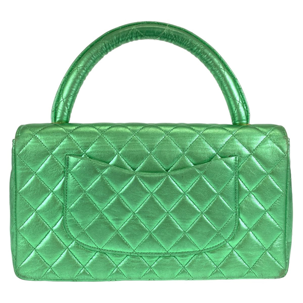 CHANEL Handbag lambskin Metallic Green GoldMetal Parent-child bags, handbags, vanity bags Matelasse Parents Only COCO Mark Turnlock Women Used Authentic