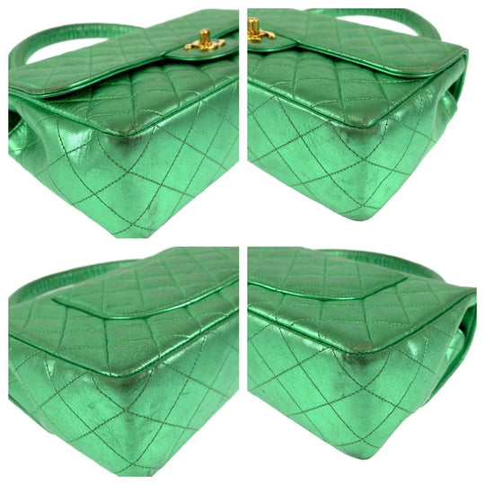 CHANEL Handbag lambskin Metallic Green GoldMetal Parent-child bags, handbags, vanity bags Matelasse Parents Only COCO Mark Turnlock Women Used Authentic
