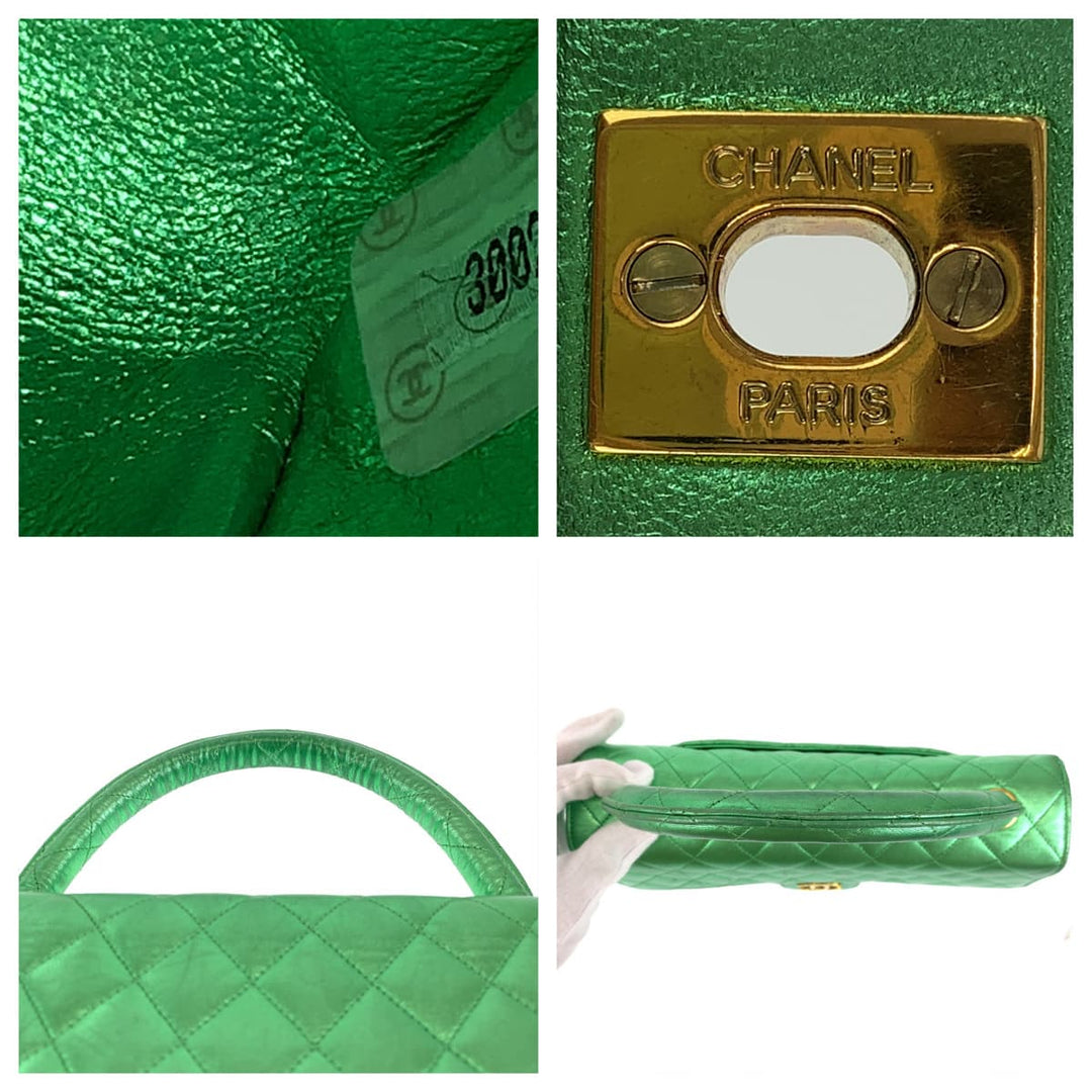 CHANEL Handbag lambskin Metallic Green GoldMetal Parent-child bags, handbags, vanity bags Matelasse Parents Only COCO Mark Turnlock Women Used Authentic