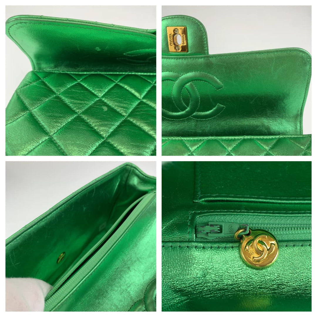 CHANEL Handbag lambskin Metallic Green GoldMetal Parent-child bags, handbags, vanity bags Matelasse Parents Only COCO Mark Turnlock Women Used Authentic
