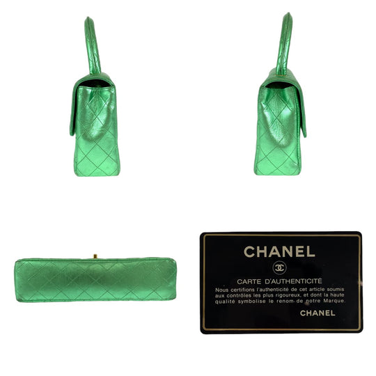 CHANEL Handbag lambskin Metallic Green GoldMetal Parent-child bags, handbags, vanity bags Matelasse Parents Only COCO Mark Turnlock Women Used Authentic