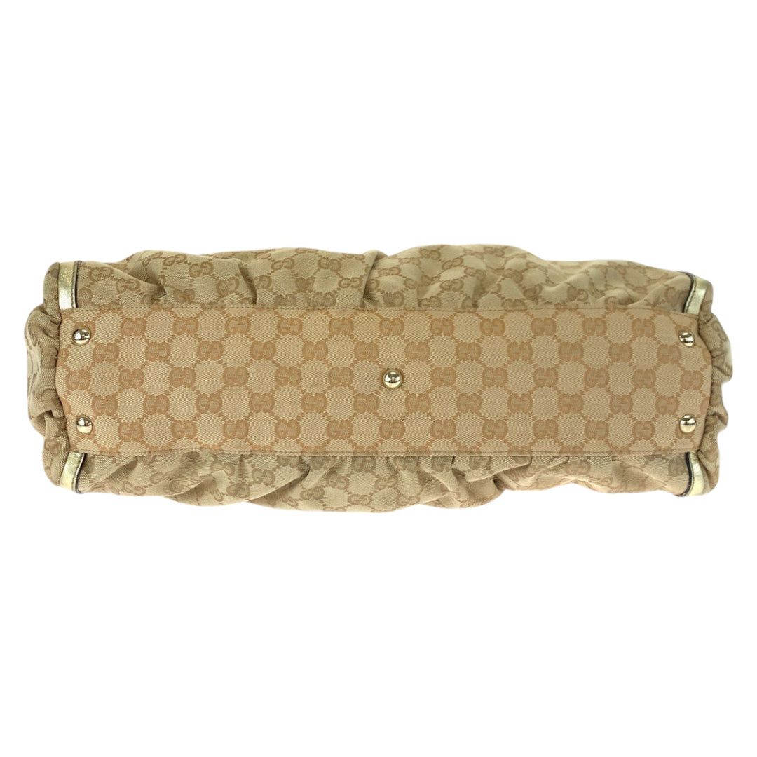 GUCCI Tote Bag 190248 GG canvas, leather Beige Gold GoldMetal Tote Bag Shoulder Bag Handbag Abbey Women Used Authentic