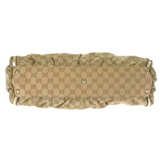 GUCCI Tote Bag 190248 GG canvas, leather Beige Gold GoldMetal Tote Bag Shoulder Bag Handbag Abbey Women Used Authentic