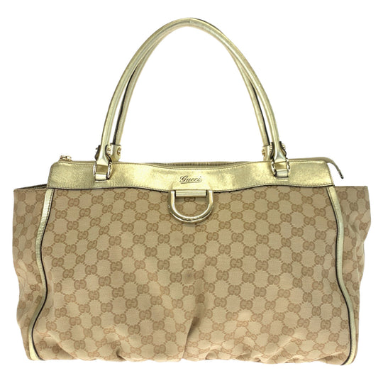 GUCCI Tote Bag 190248 GG canvas, leather Beige Gold GoldMetal Tote Bag Shoulder Bag Handbag Abbey Women Used Authentic