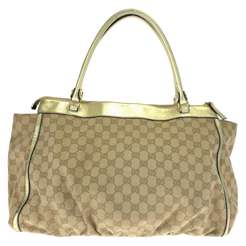 GUCCI Tote Bag 190248 GG canvas, leather Beige Gold GoldMetal Tote Bag Shoulder Bag Handbag Abbey Women Used Authentic