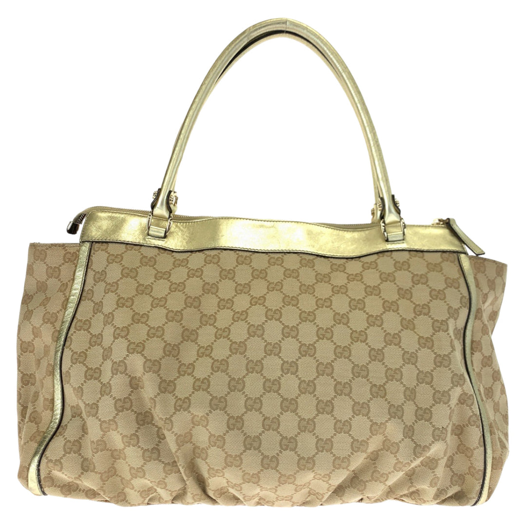 GUCCI Tote Bag 190248 GG canvas, leather Beige Gold GoldMetal Tote Bag Shoulder Bag Handbag Abbey Women Used Authentic