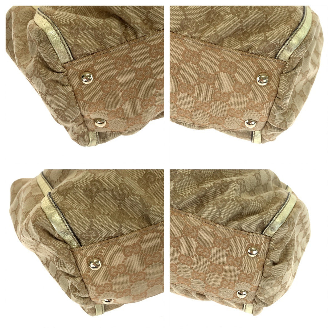 GUCCI Tote Bag 190248 GG canvas, leather Beige Gold GoldMetal Tote Bag Shoulder Bag Handbag Abbey Women Used Authentic