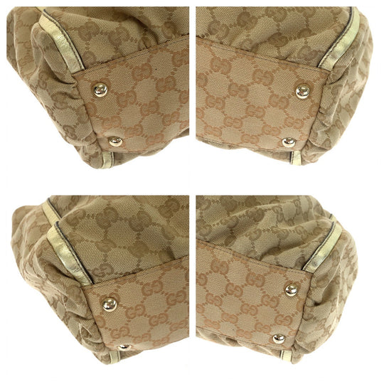 GUCCI Tote Bag 190248 GG canvas, leather Beige Gold GoldMetal Tote Bag Shoulder Bag Handbag Abbey Women Used Authentic